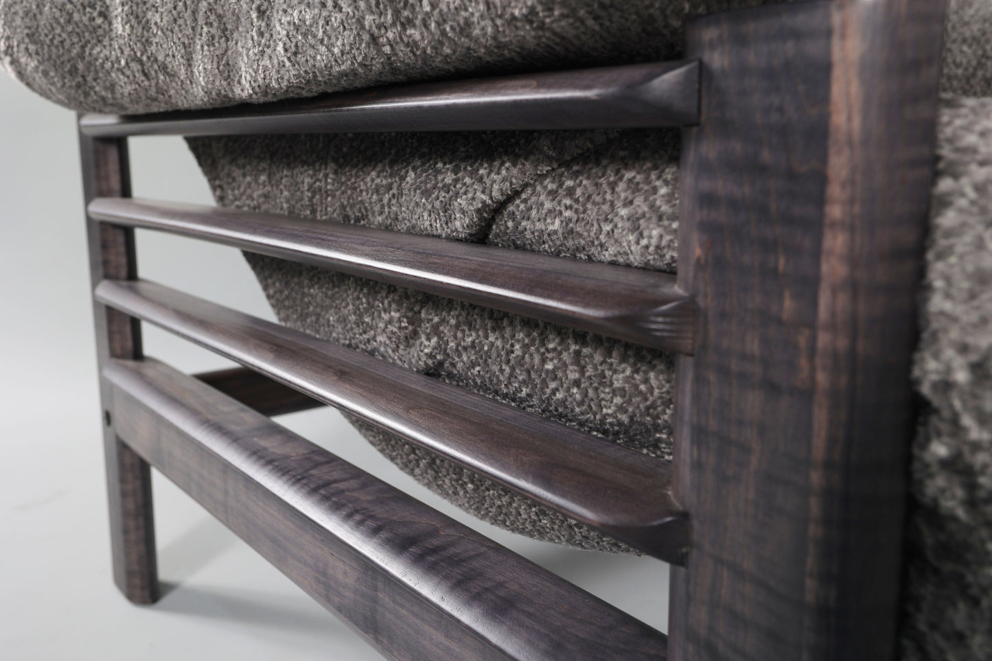 Chair & Ottoman – Taye with Tiger Maple Arms (Grey)