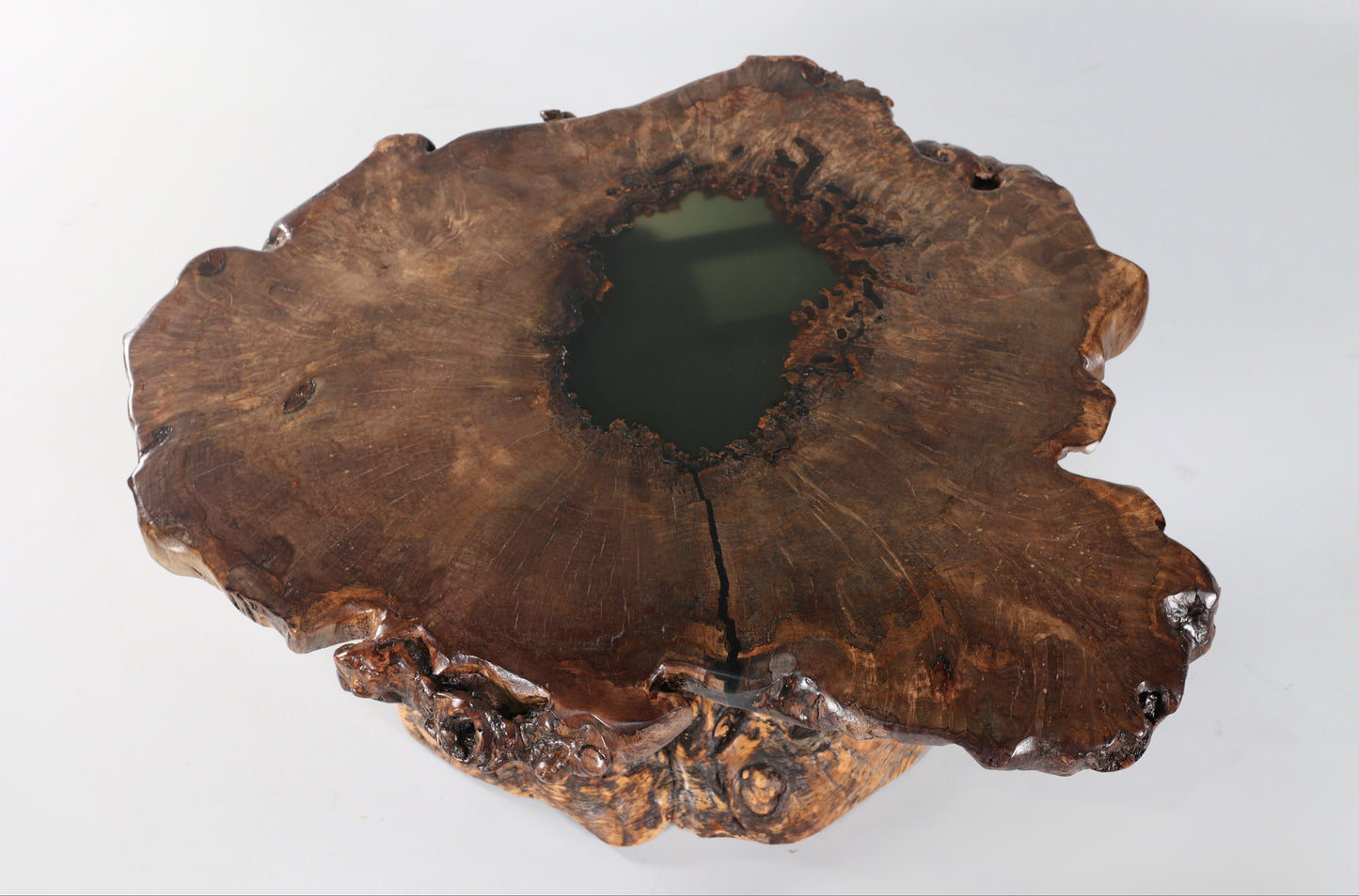 Spalted Sugar Maple Crosscut with Epoxy Pool on Burl Stump Base