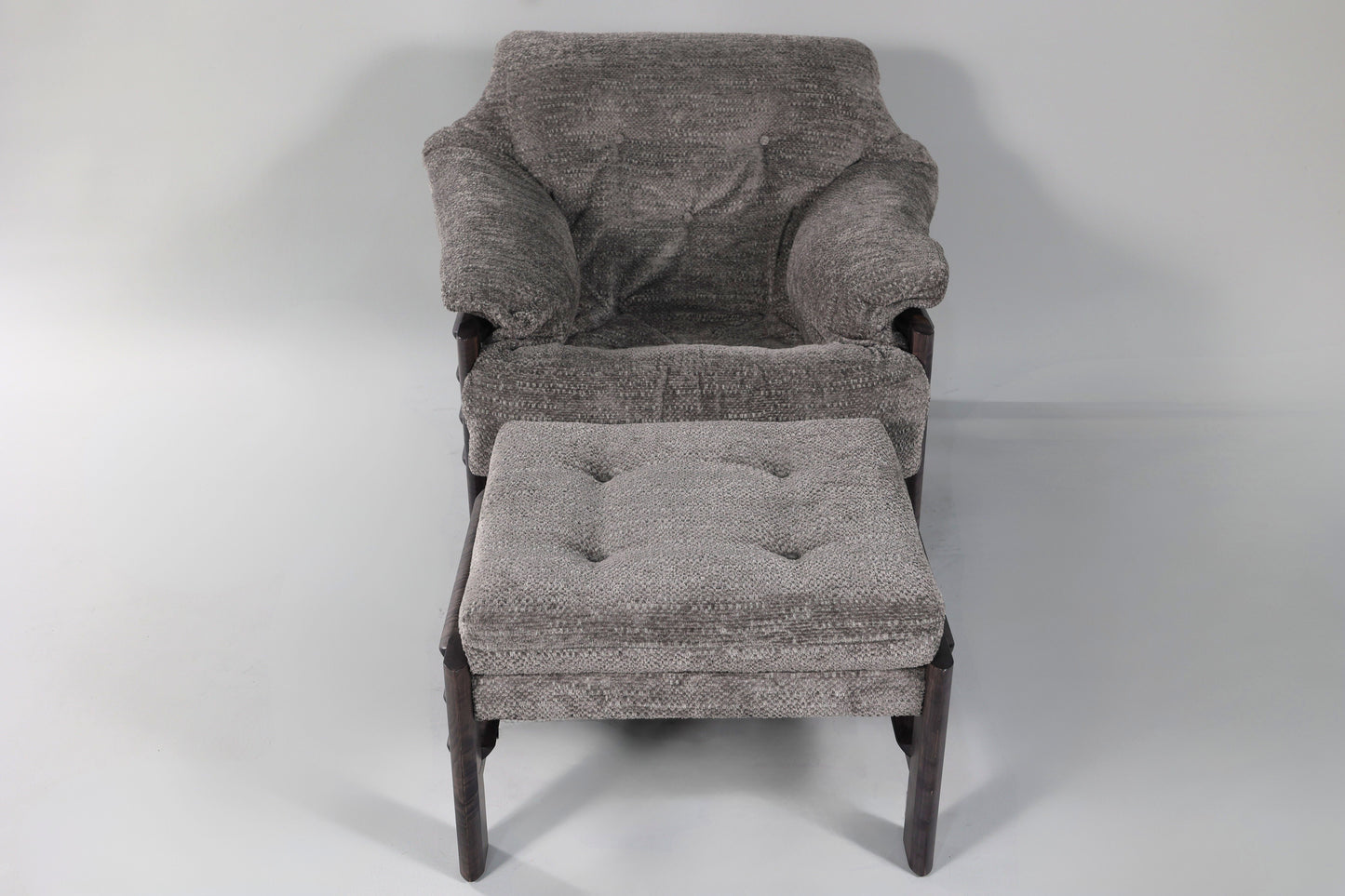 Chair & Ottoman – Taye with Tiger Maple Arms (Grey)