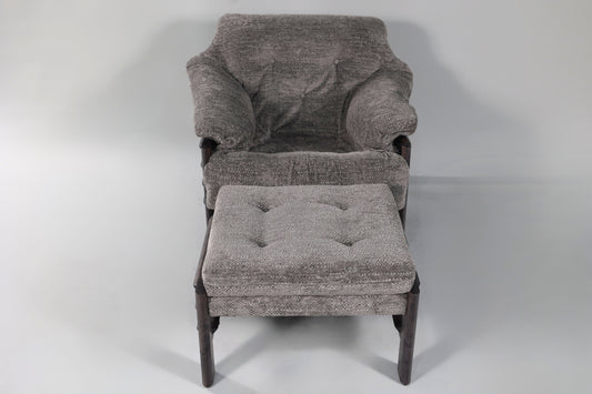 Chair & Ottoman – Taye with Tiger Maple Arms (Grey)