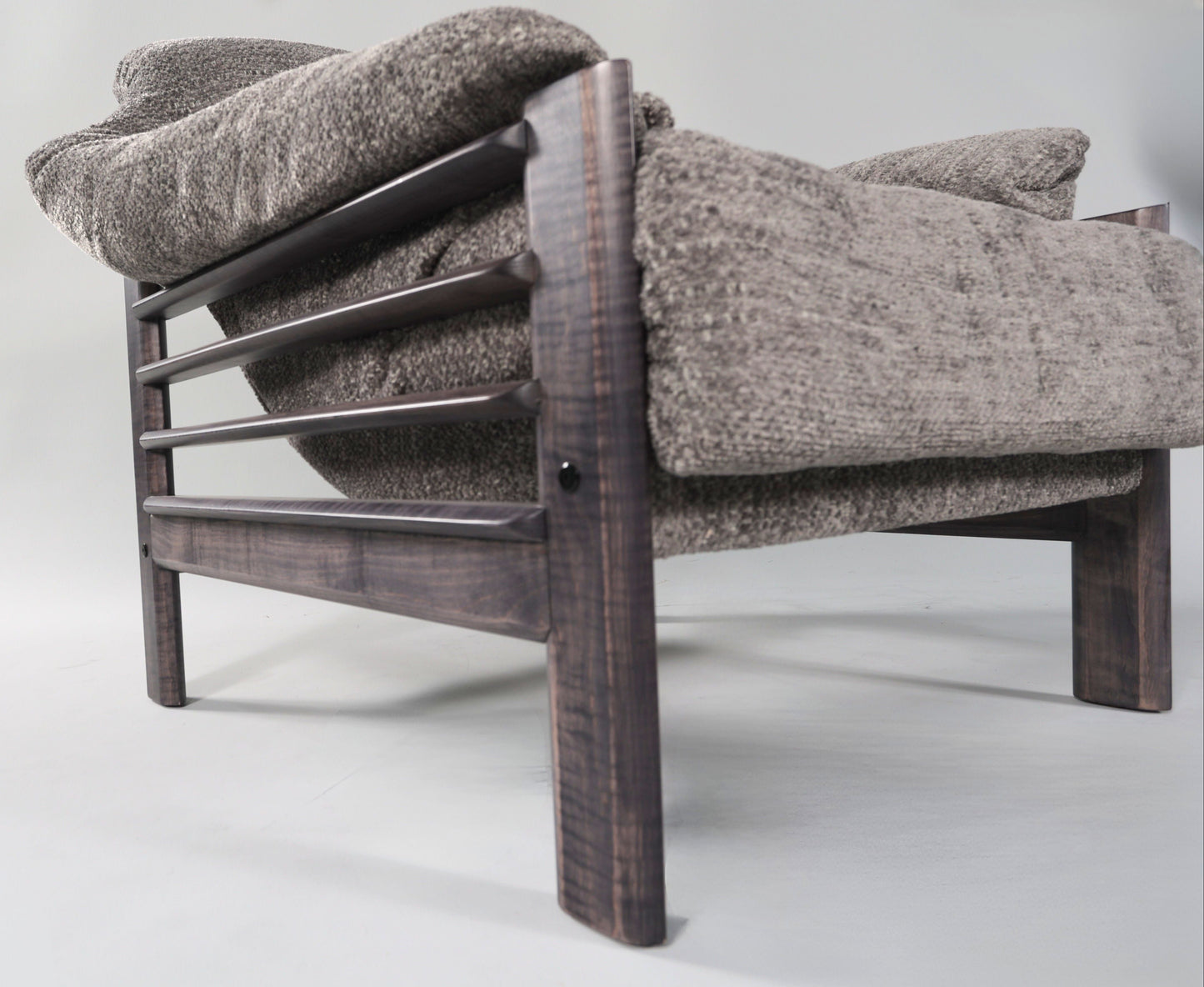 Chair & Ottoman – Taye with Tiger Maple Arms (Grey)