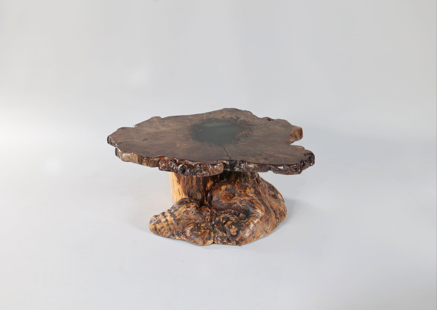 Spalted Sugar Maple Crosscut with Epoxy Pool on Burl Stump Base