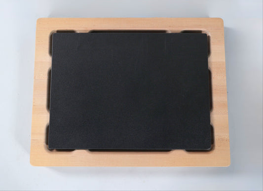 Wooden Cutting butcher block with a food grade plastic cutting board insert on a white background