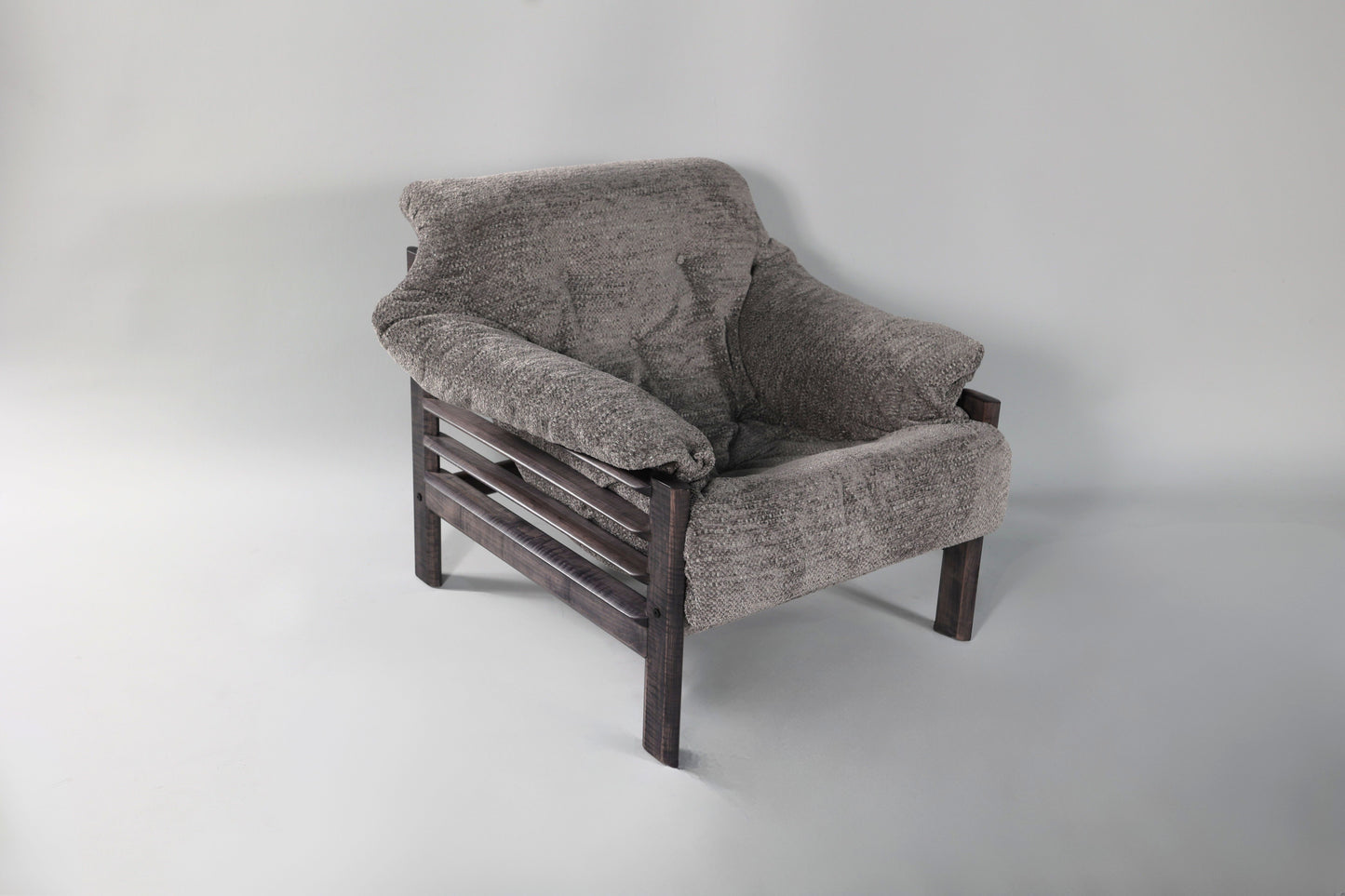 Chair & Ottoman – Taye with Tiger Maple Arms (Grey)