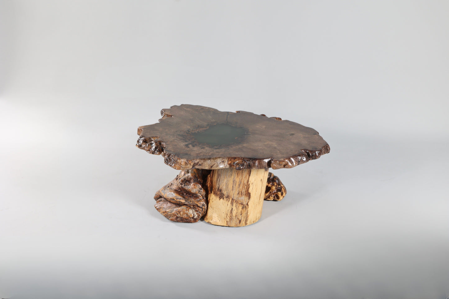 Spalted Sugar Maple Crosscut with Epoxy Pool on Burl Stump Base
