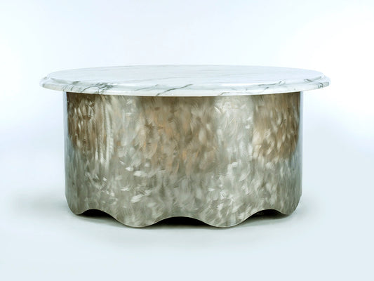 Round Marble Table with Wave Base