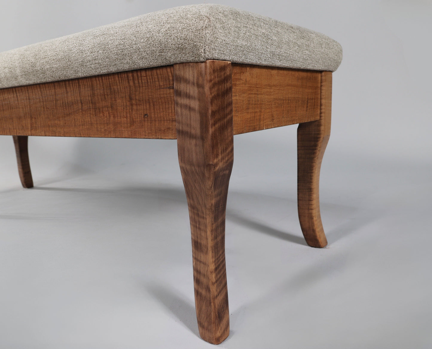 Tiger Maple Upholstered Bench