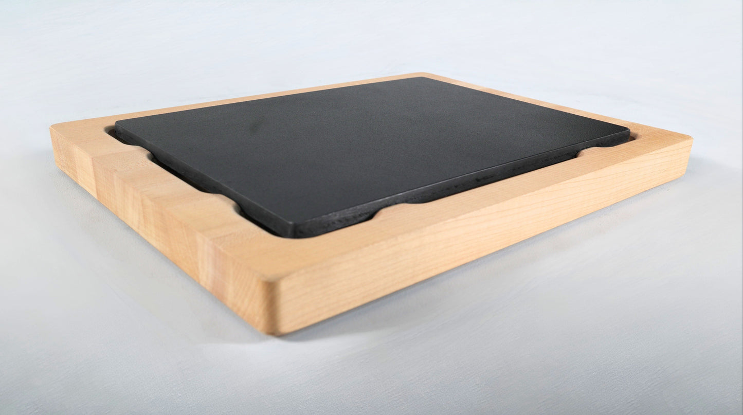 Wooden Cutting butcher block with a food grade plastic cutting board insert on a white background