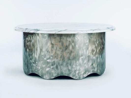 Round Marble Table with Wave Base